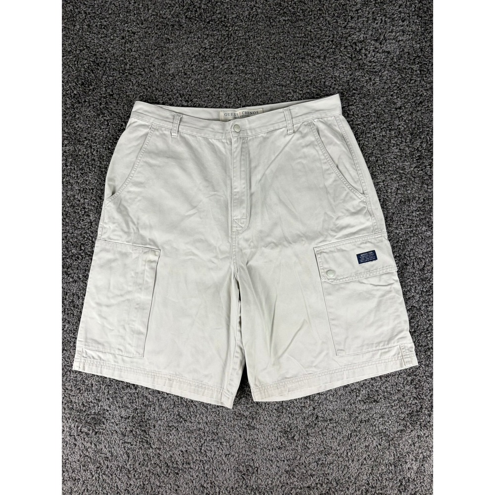 Vintage Guess Chinos Cargo Shorts Mens 36 Stone Beige Cotton Twill Utility